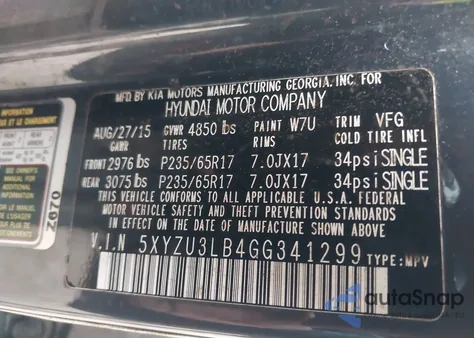 2016 Hyundai Santa Fe Sport 2.4L z USA, uszkodzony, nr VIN 5XYZU3LB4GG341299